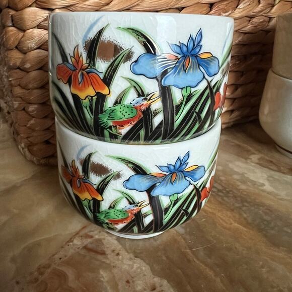 Iris & Bird Sake/Tea Cups: Set of 4 - Picture 2 of 8